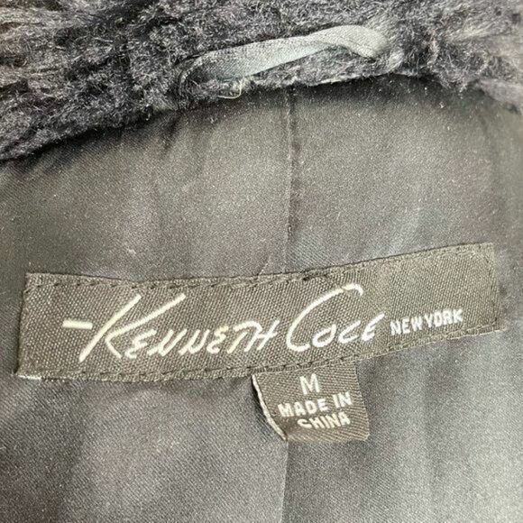 Kenneth Cole Faux Fur Black Coat Medium Women Open Front - Picture 9 of 12